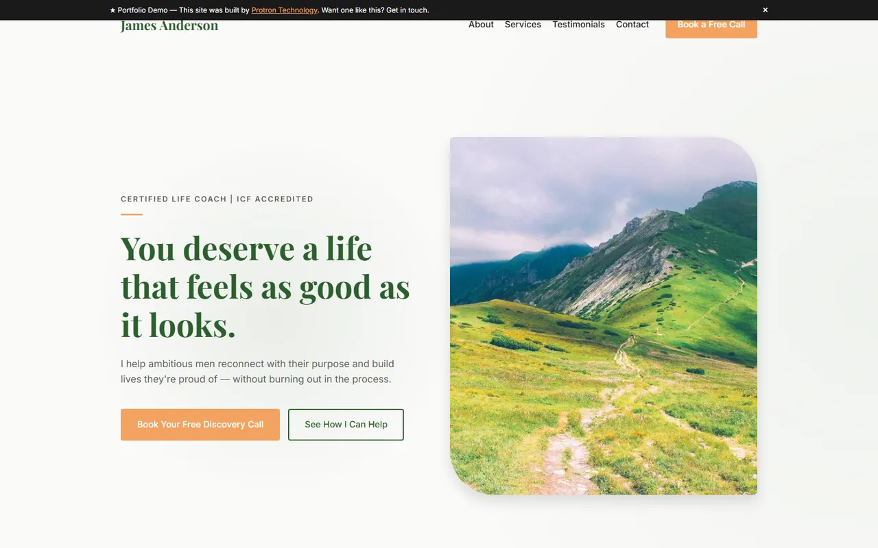 Coaching landing page built by Protron Technology